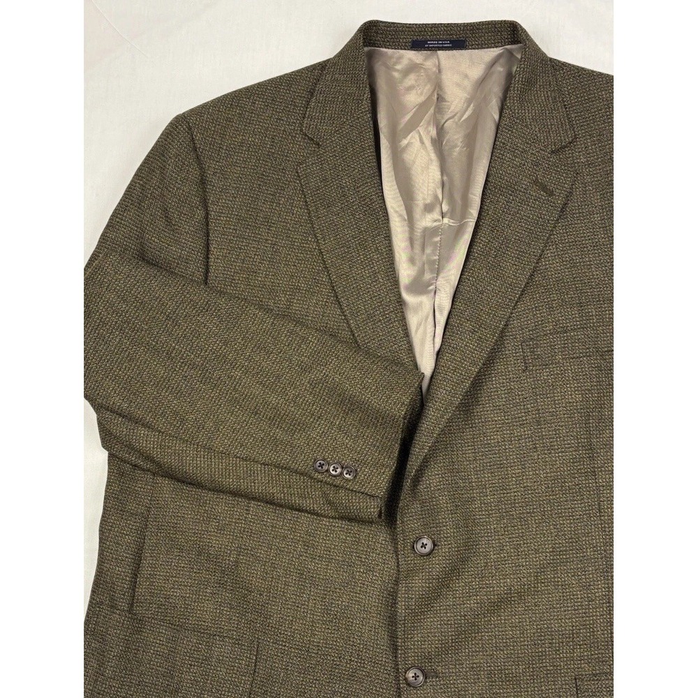 Hart Schaffner Marx Wool Flannel Sport Coat 50R Green Patch Pockets Action Back
